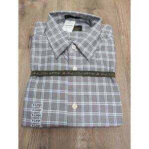 Orvis Plaid Signature Twill Shirt Sz XL LS Glen Check Black Blue Dress Shirt NOS